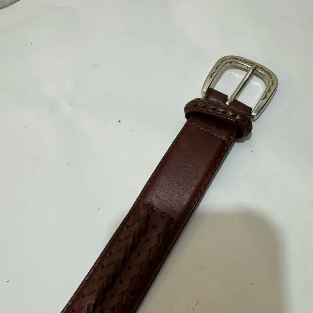 Brighton Mens  Brown Leather braided Belt Silver Buckle Size 40